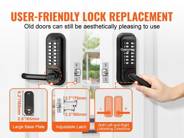 Mechanical Keyless Entry Door Lock, 14 Digit Keypad