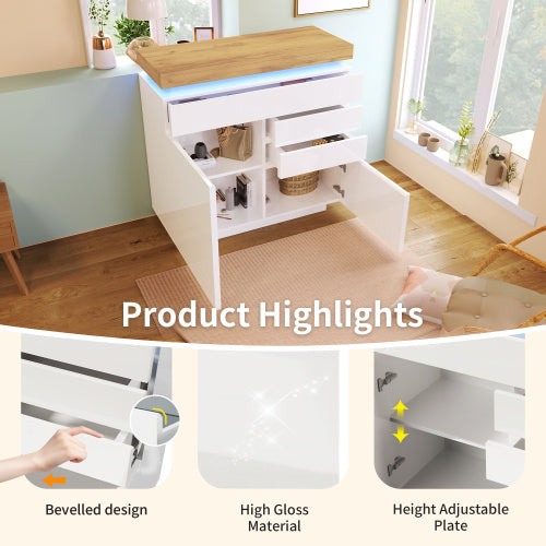 Chest Of Drawers,High-gloss Sideboard Cabinet With 2 Doors