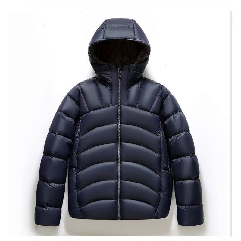 Unisex Hooded Down Jacket Couple Style Ribbed