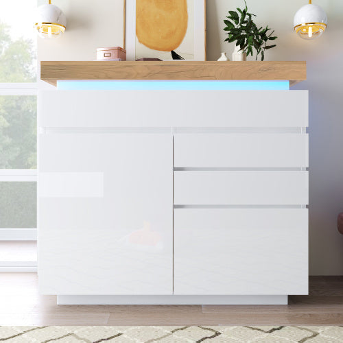 Chest Of Drawers,High-gloss Sideboard Cabinet With 2 Doors
