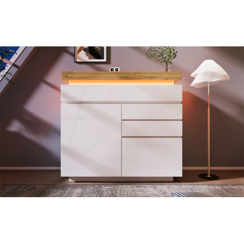 Chest Of Drawers,High-gloss Sideboard Cabinet With 2 Doors