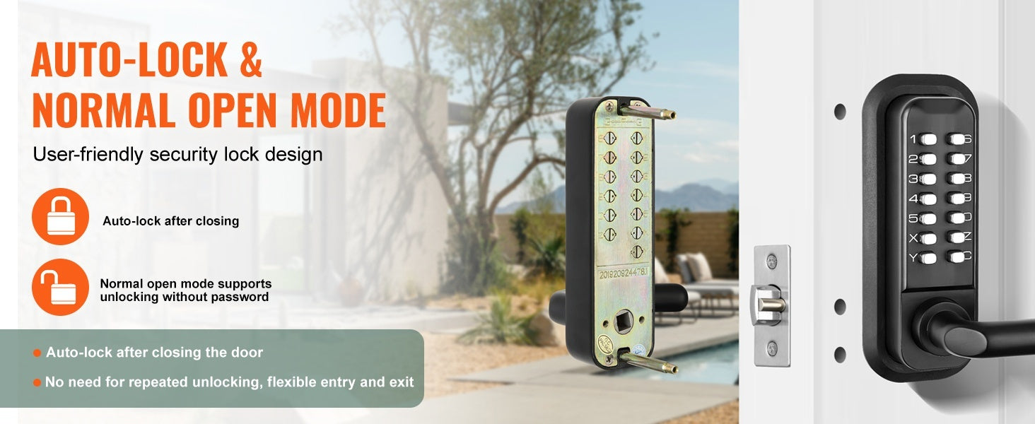 Mechanical Keyless Entry Door Lock, 14 Digit Keypad