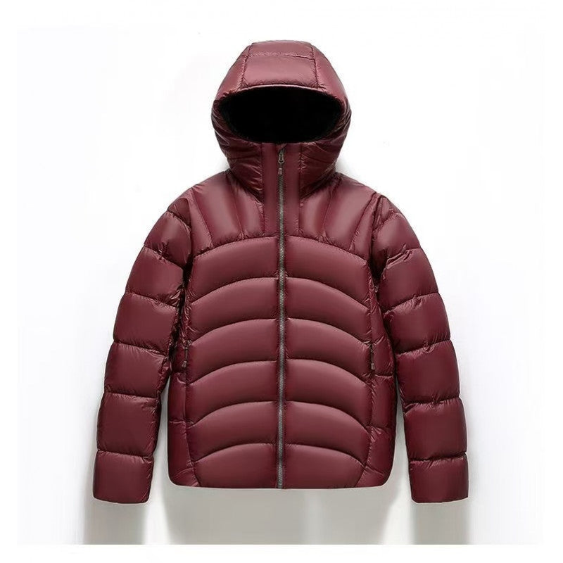 Unisex Hooded Down Jacket Couple Style Ribbed