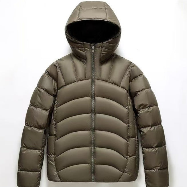Unisex Hooded Down Jacket Couple Style Ribbed