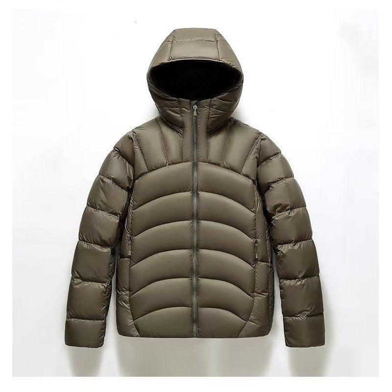 Unisex Hooded Down Jacket Couple Style Ribbed