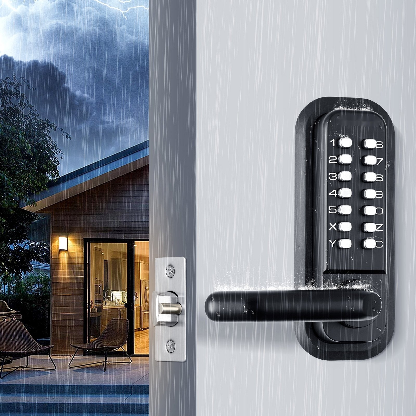 Mechanical Keyless Entry Door Lock, 14 Digit Keypad