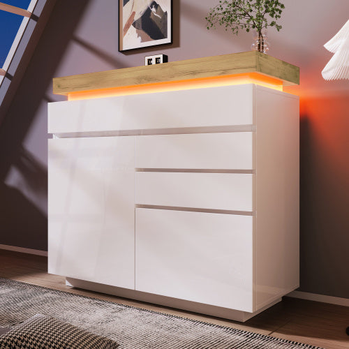 Chest Of Drawers,High-gloss Sideboard Cabinet With 2 Doors