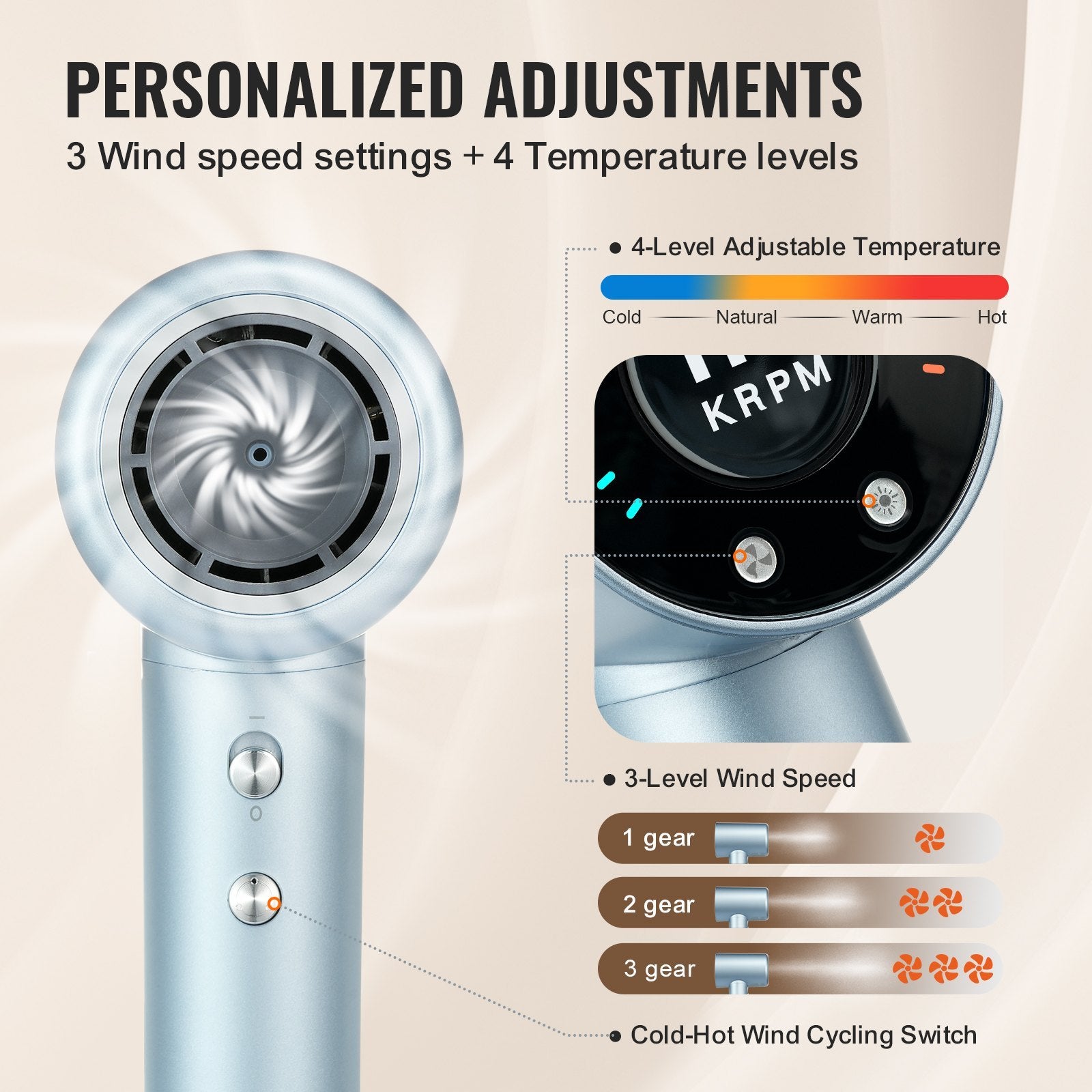 VEVOR High-Speed Hair Dryer With 105,000RPM Brushless