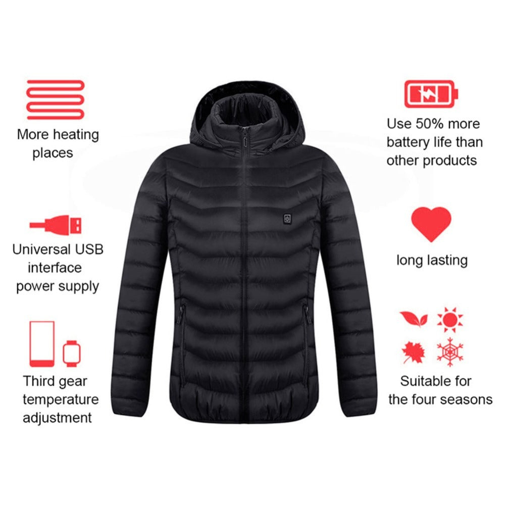 Winter Heated Jacket USB Electric Cotton Coat Zip-up Heater