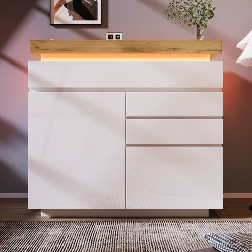 Chest Of Drawers,High-gloss Sideboard Cabinet With 2 Doors
