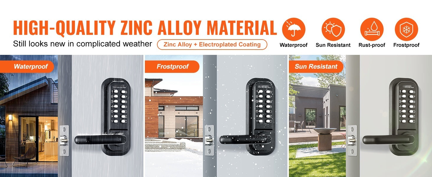 Mechanical Keyless Entry Door Lock, 14 Digit Keypad