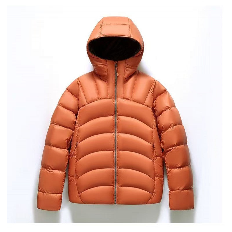 Unisex Hooded Down Jacket Couple Style Ribbed