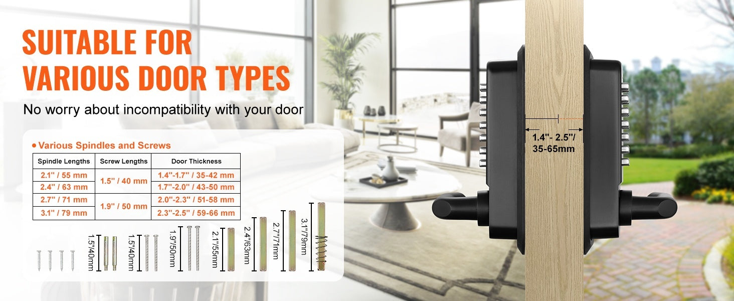 Mechanical Keyless Entry Door Lock, 14 Digit Keypad