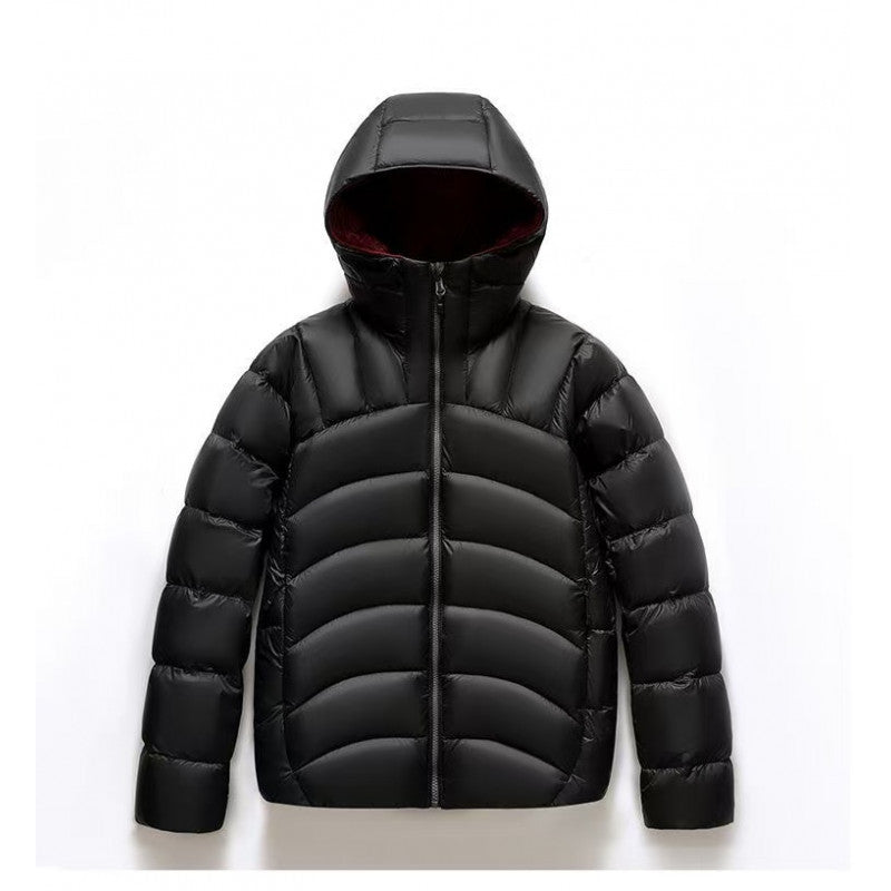 Unisex Hooded Down Jacket Couple Style Ribbed